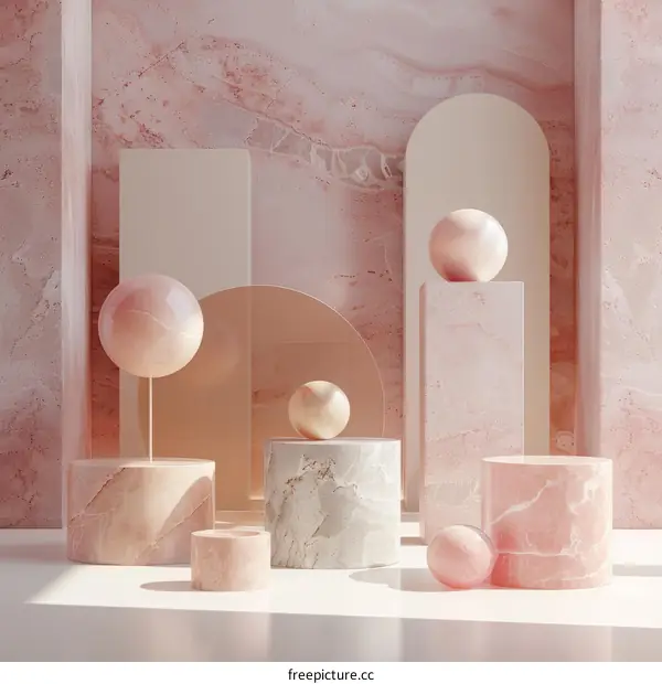 Abstract Pink Marble Geometric Display