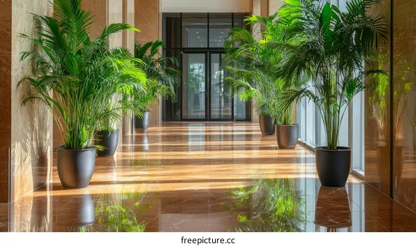 Modern Office Lobby with Lush Greenery