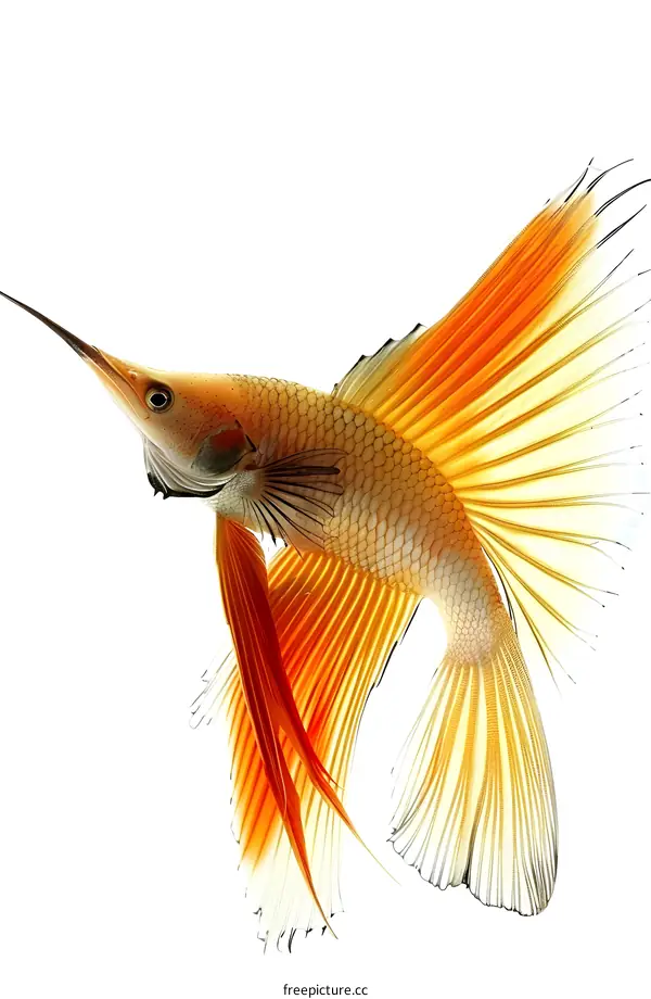 Golden Fish on White Background