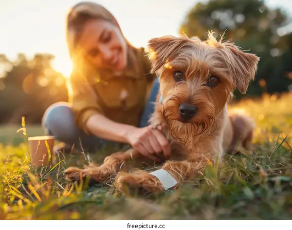 Young woman with a dog in the park