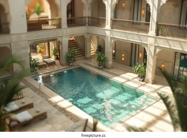 Indoor Pool in a Luxurious Courtyard House