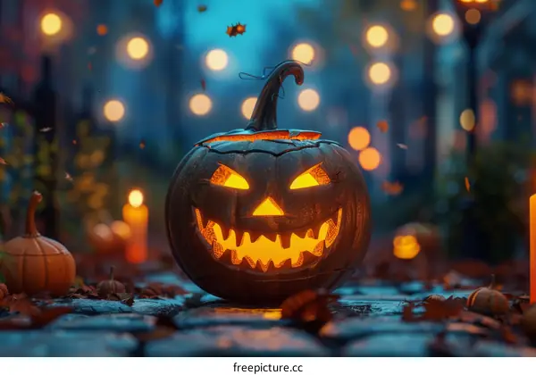 Halloween Pumpkin Lantern with Candlelight