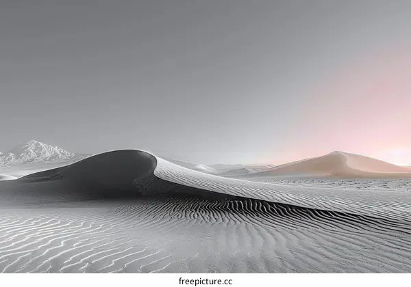 Dramatic Black and White Desert Landscape with Majestic Sand Dunes