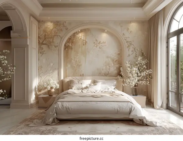 Elegant Beige Bedroom Interior Design Illustration