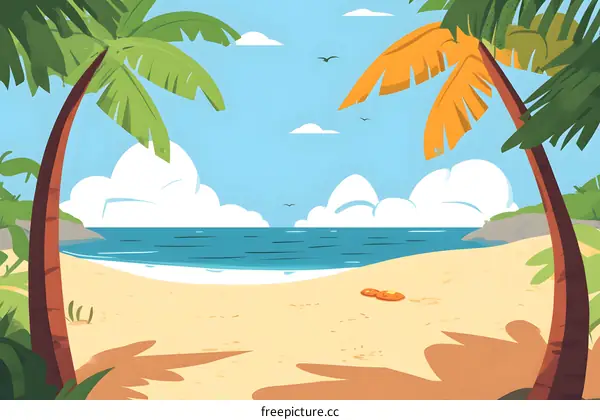 Tropical Beach with Palm Trees and Clear Blue Sky