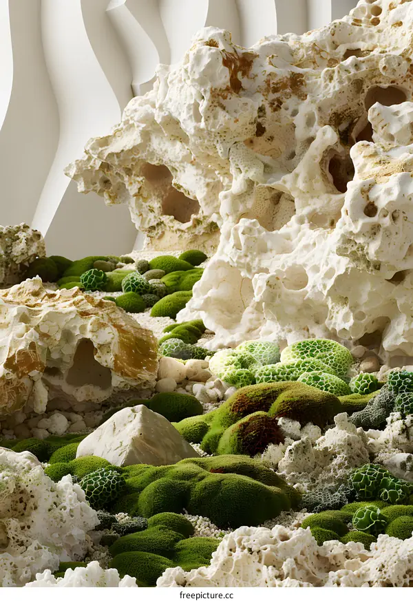 Green Moss and White Rocks Abstract Nature Landscape