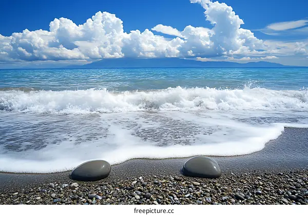 Ocean Waves Crashing on a Pebble Beach