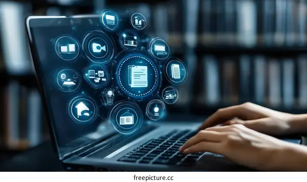 Laptop Screen with Futuristic Technology Icons