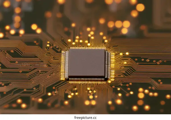 Close-up of Circuit Board with Microchip