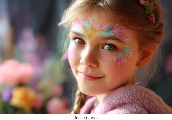 Adorable Girl with Colorful Face Paint