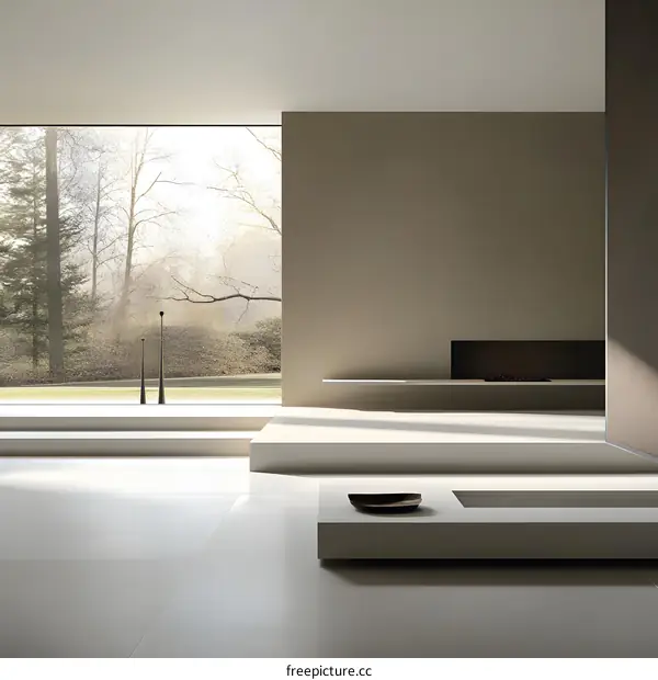 Minimalist Interior Design with Modern Fireplace and Large Window