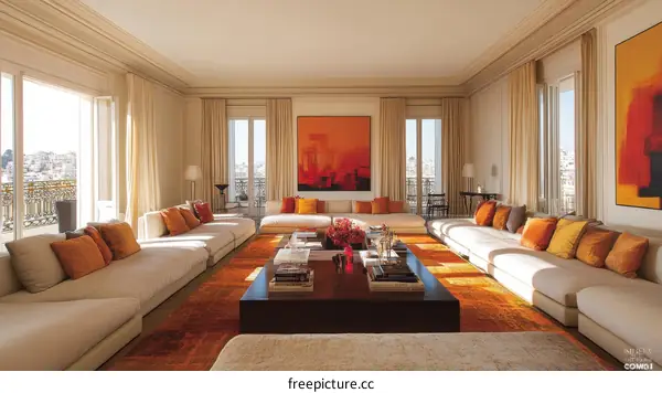 Modern Spacious Living Room with Warm Hues