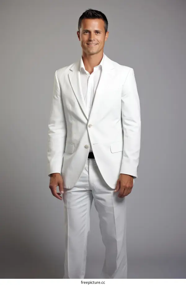 Studio shot of a man in a white suit