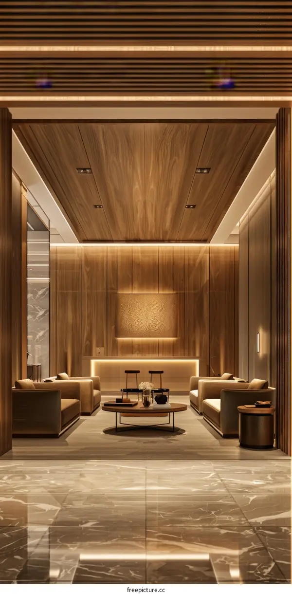 Modern Living Room Interior Design with Wooden Walls and Furniture