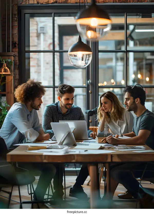 A group of people sitting around a table having a meeting