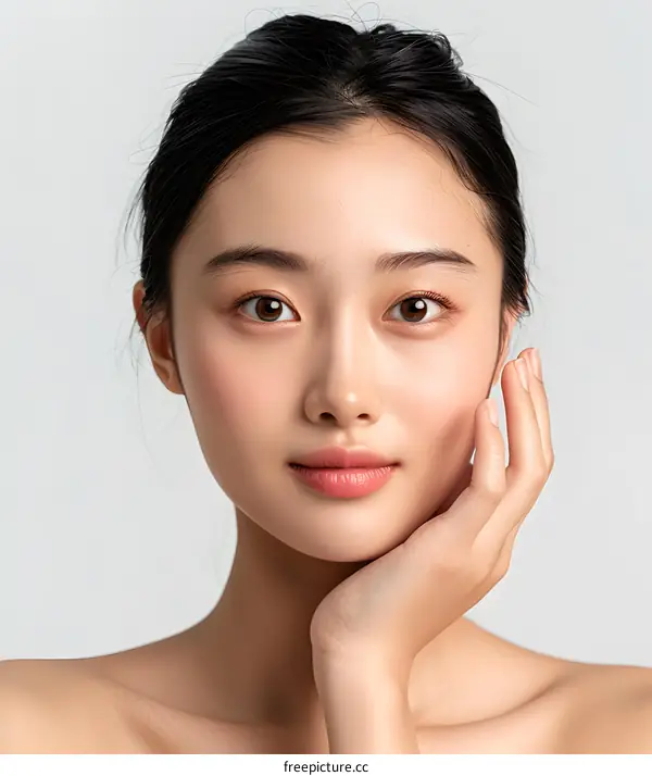 Beautiful Asian Woman with Smooth Skin and Natural Makeup