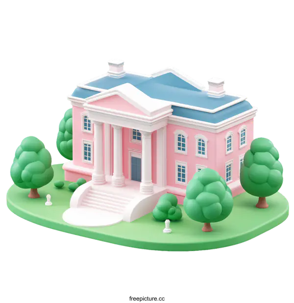 [Transparent Background PNG]3D Rendered Pink Classic Building