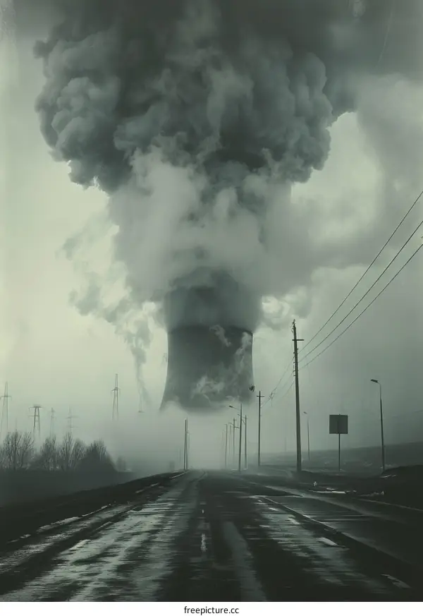 Power plant emitting dark smoke into the sky