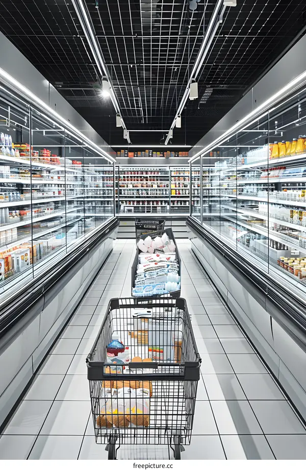 Grocery Store Aisle With Shopping Carts