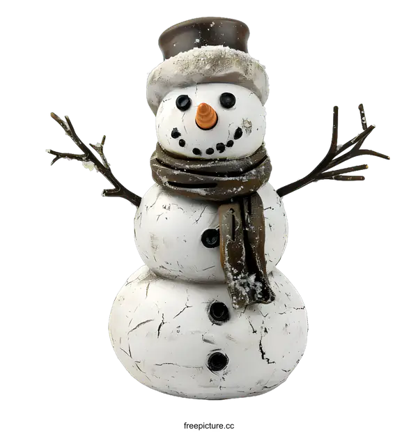 [Transparent Background PNG]Smiling Snowman with a Brown Scarf