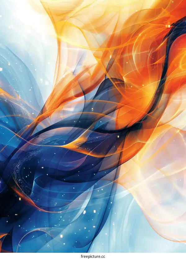 Abstract Art with Vibrant Orange and Blue Waves