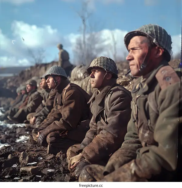 World War II Soldiers in a Trench