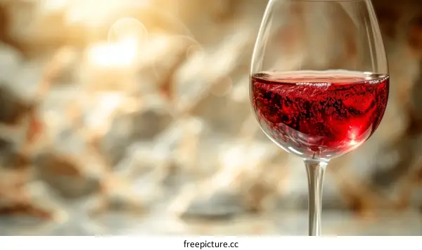 Close-up of a glass of red wine on a stone background