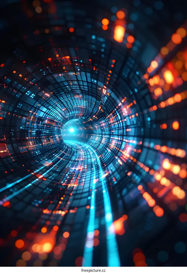 Abstract Digital Tunnel with Glowing Lights