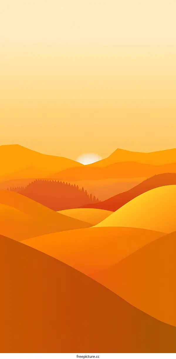 Sunset Landscape With Hills And Forest