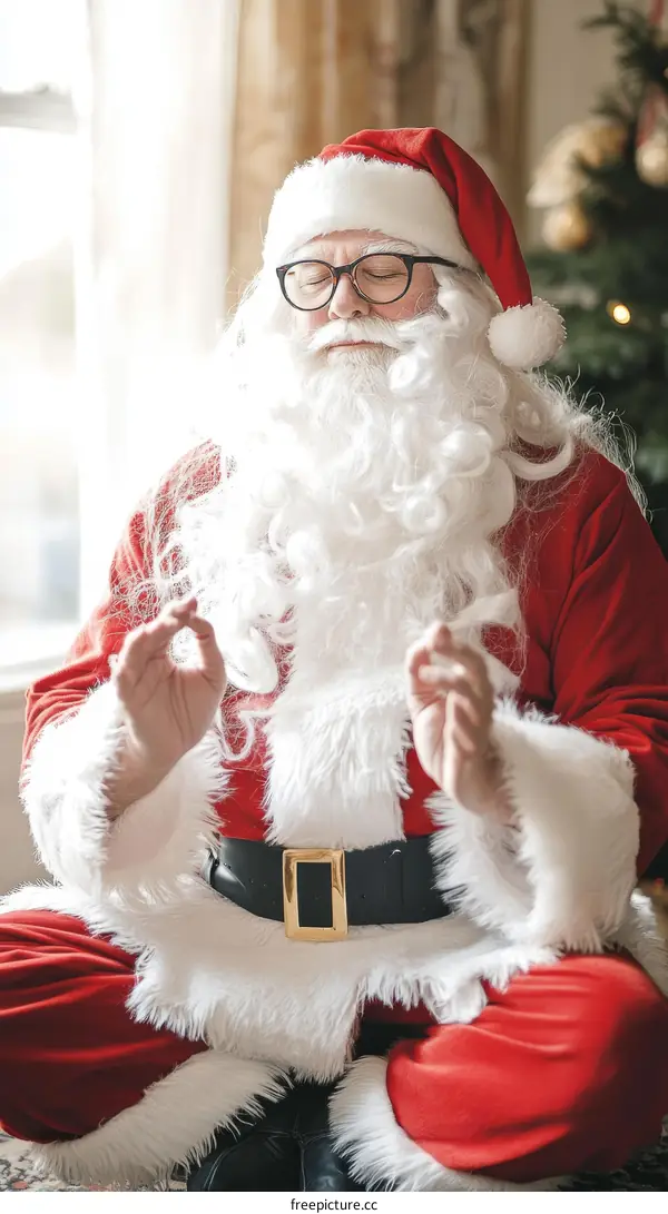 Santa Claus Meditating in a Peaceful Setting
