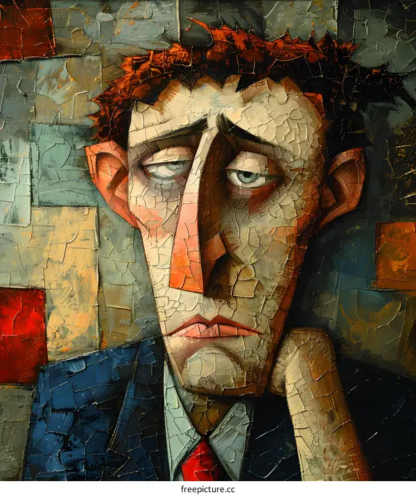 A man with a red tie is feeling sad