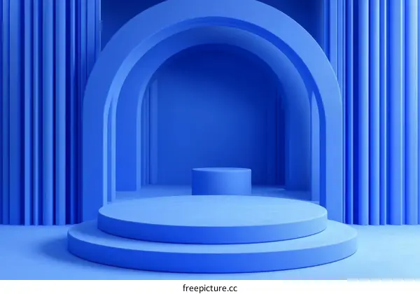 Abstract Blue Geometric Platform Scene