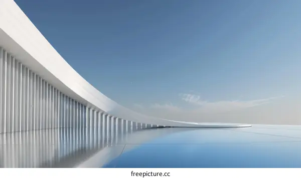 White curved modern architecture with blue sky background