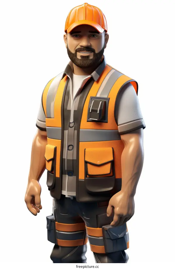 Construction worker wearing an orange hard hat and reflective vest