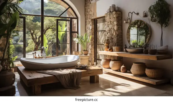 Bathroom with a view of the jungle