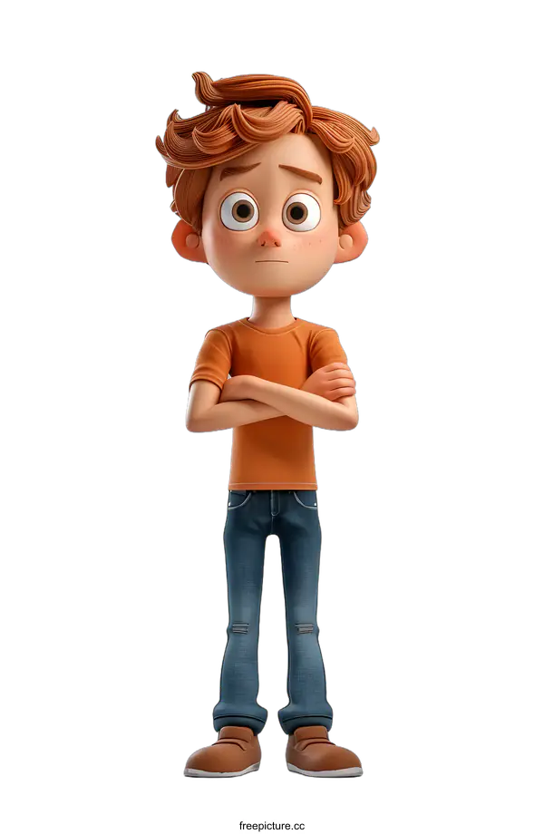 [Transparent Background PNG]3D Cartoon Boy With Crossed Arms