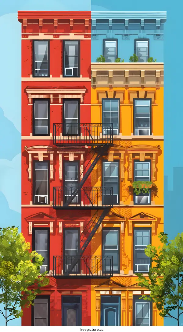 Colorful Illustration of a Building in a City