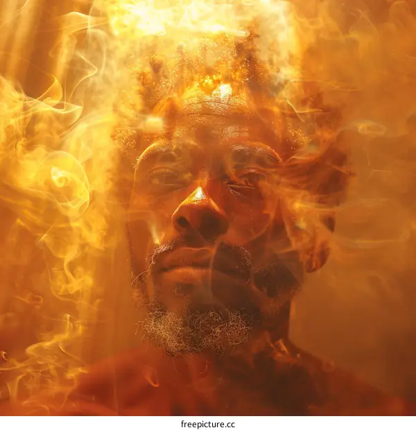 Portrait of a man with golden smoke around his head