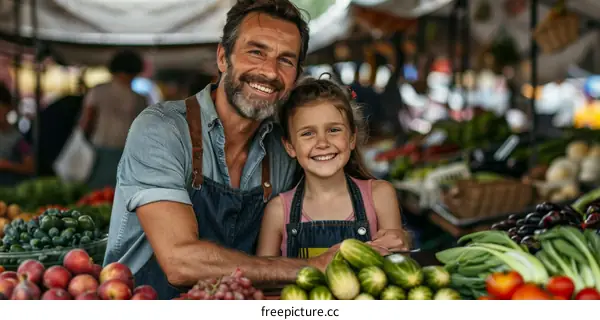 Father and daughter at the market