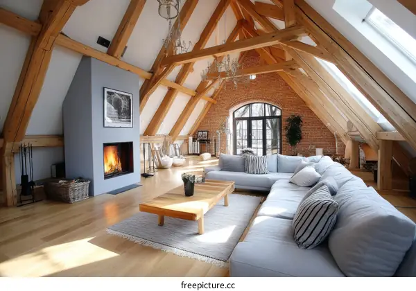 Modern Loft Living Room with Exposed Beams