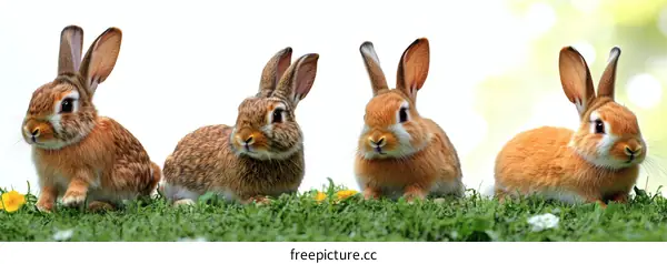 Four Adorable Baby Rabbits in a Meadow