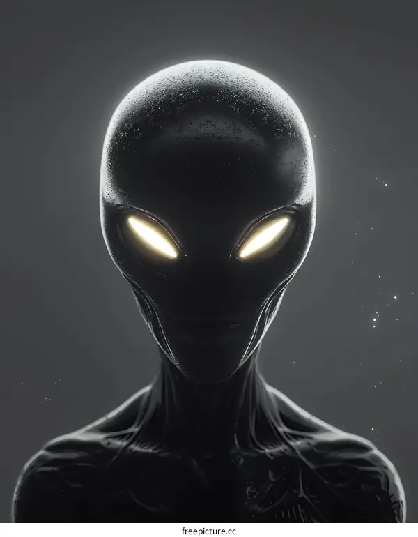 Alien staring with glowing yellow eyes