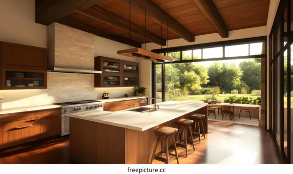 Modern Kitchen With Large Window View Of Backyard