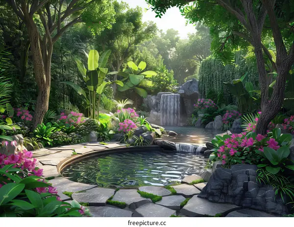 Lush Tropical Rainforest Waterfall Vista