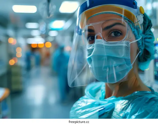 Close up Portrait of Female Doctor Wearing Protective Gear