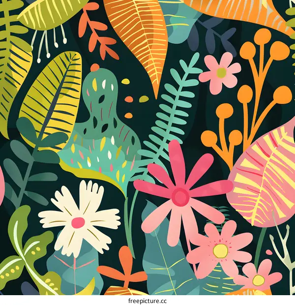 Colorful Tropical Floral Pattern Illustration
