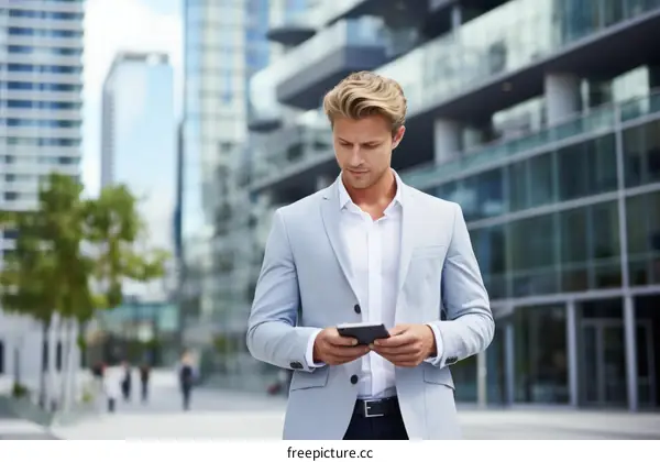Young businessman using a digital tablet in an urban setting
