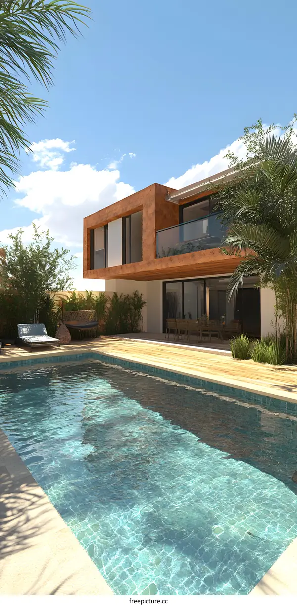 Modern House with Pool and Palm Trees