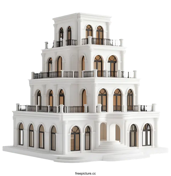 [Transparent Background PNG]Elegant Multi-Story Mansion Illustration