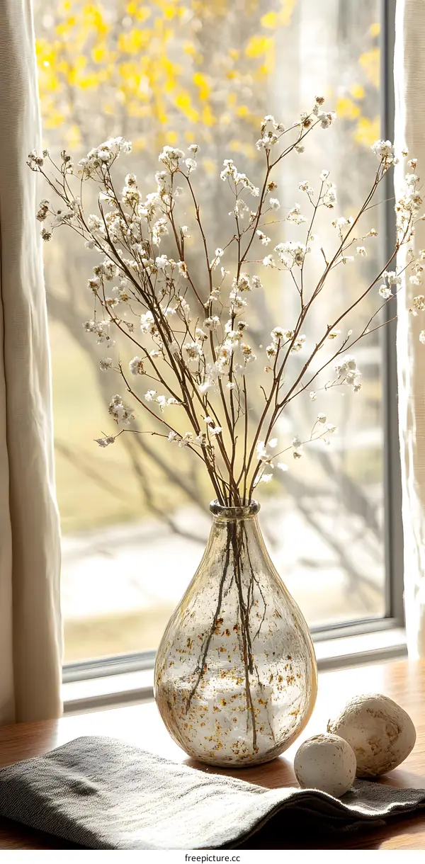 White Flowers in a Glass Vase on a Table